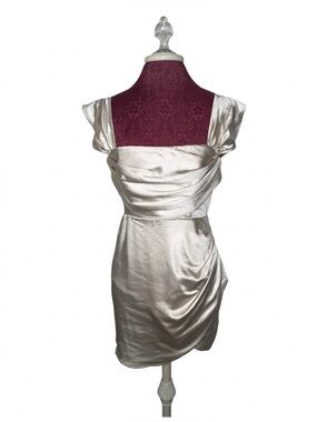 Selfie Leslie Champagne Satin Mini Dress with Draped Bodice Size Medium 10